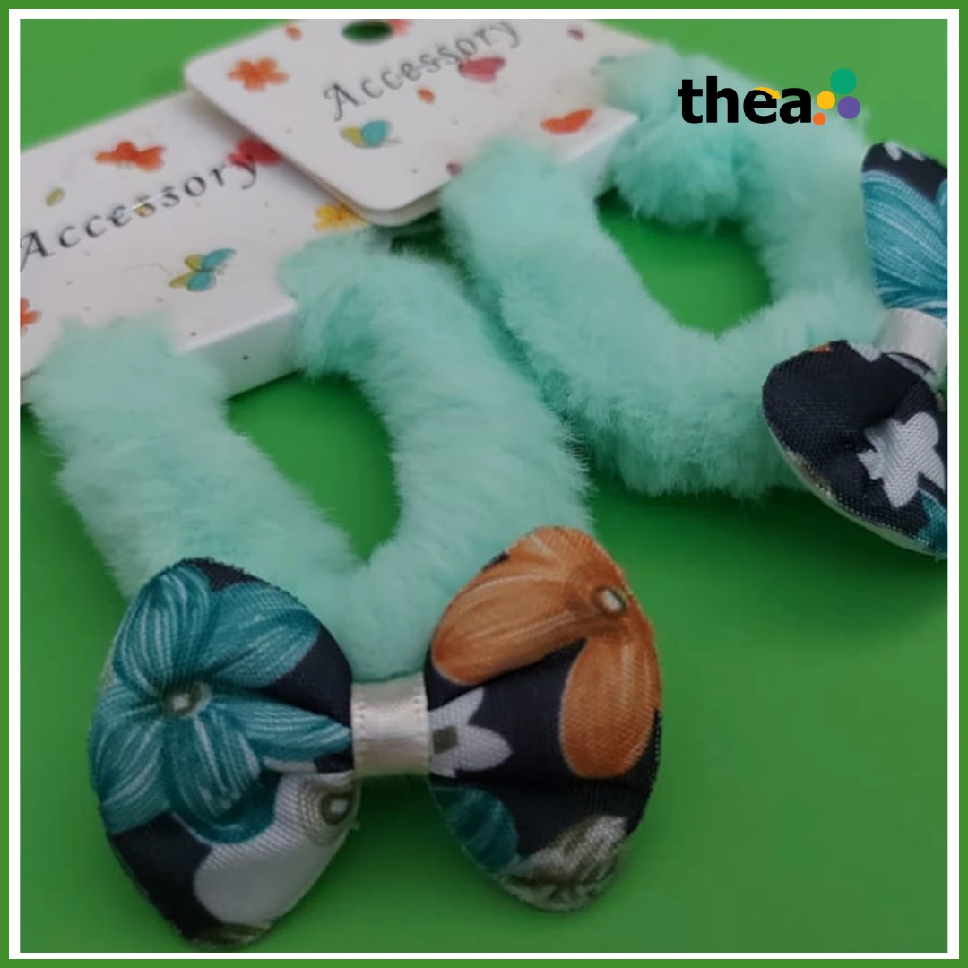 2Pcs Pastel Plush & Floral Bow Hair Elastics