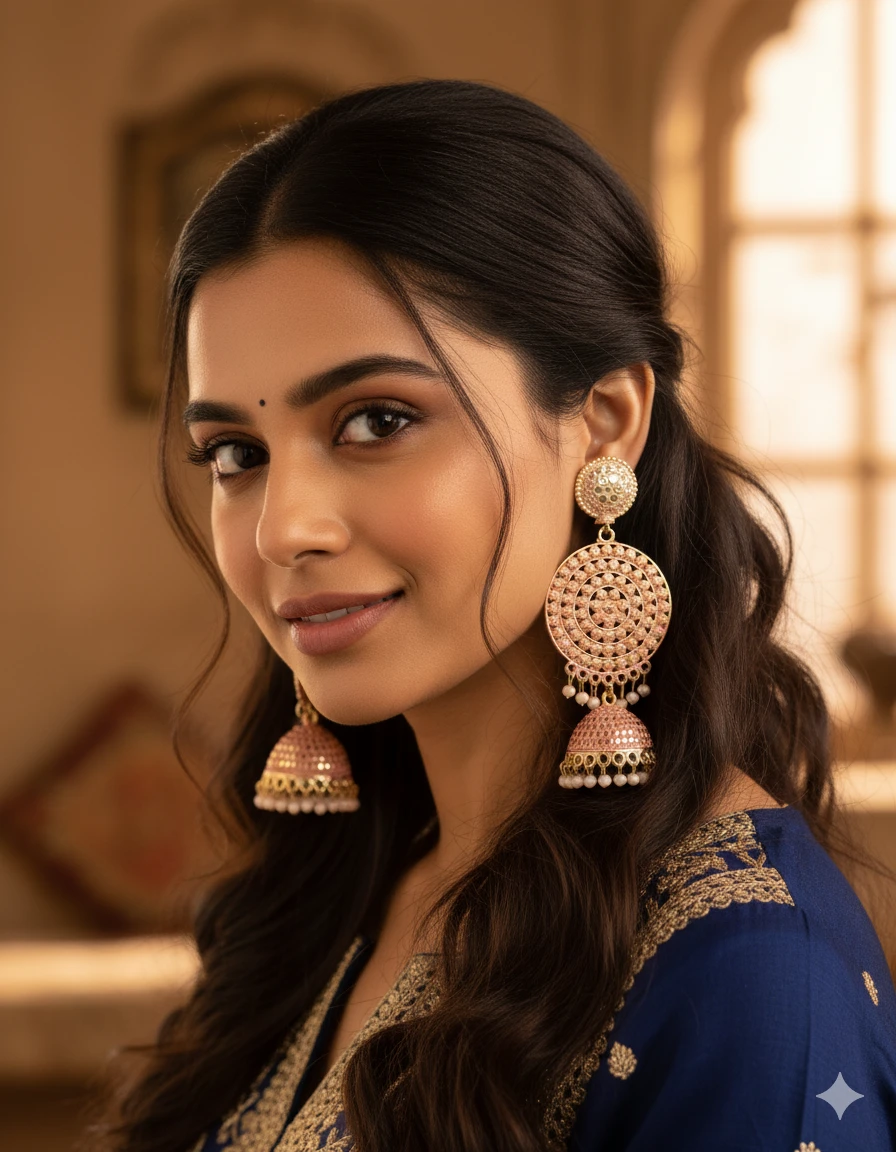 Aqua Filigree & Jhumka Drop Earrings